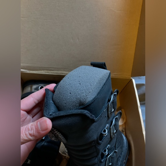 New Rock Black Leather Lace Up Boots - Picture 5 of 6